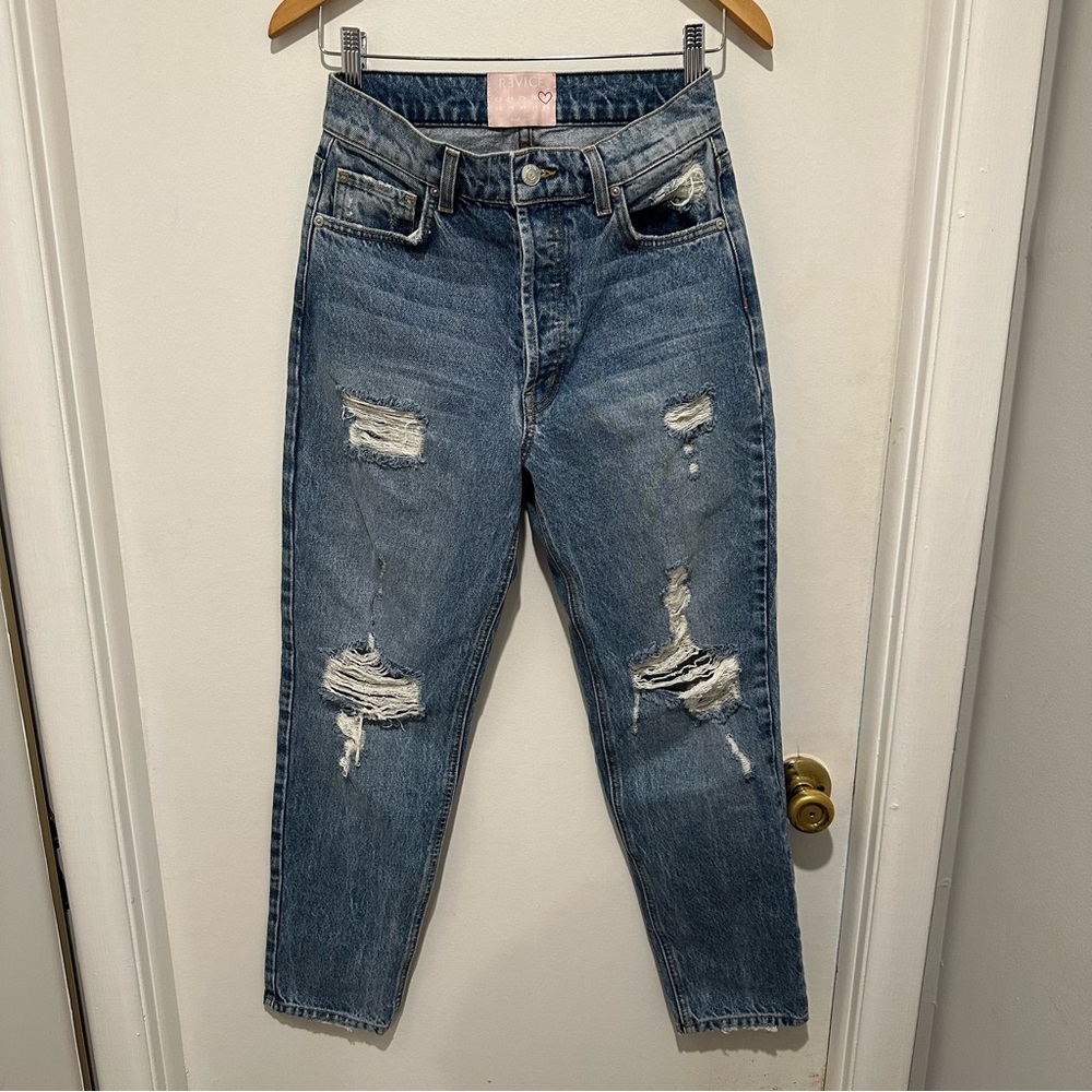 Revice High Rise‎ Distressed Straight Leg Button Up Jeans Women's 27